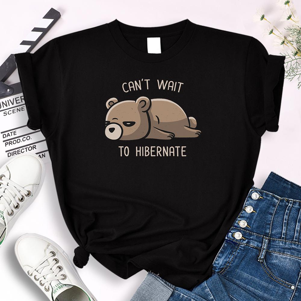 

Women Short Sleeve Can’T Wait To Hibernate Cartoon Bear Animal Print T-Shirt Famale Soft Loose Tops Snug Oversize O-Neck Tees 3XL чорний