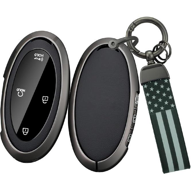 

SANRILY Metal & Leather 5/7 Button Key Fob Cover Case Compatible with Hyundai Santa Fe 2024 2023 Ioniq 6 Azera Grandeur GN7 KONA Keyless with чёрный