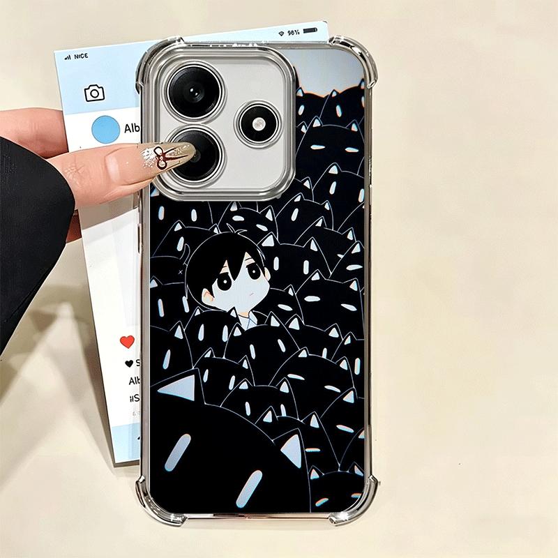O-Omori Cartoon Game Plating Phone Case For Xiaomi Redmi Note 14 15 Pro Plus 13 12 11 11S 11T 10 9S 9 5G Anti-Fall Airabag Cover