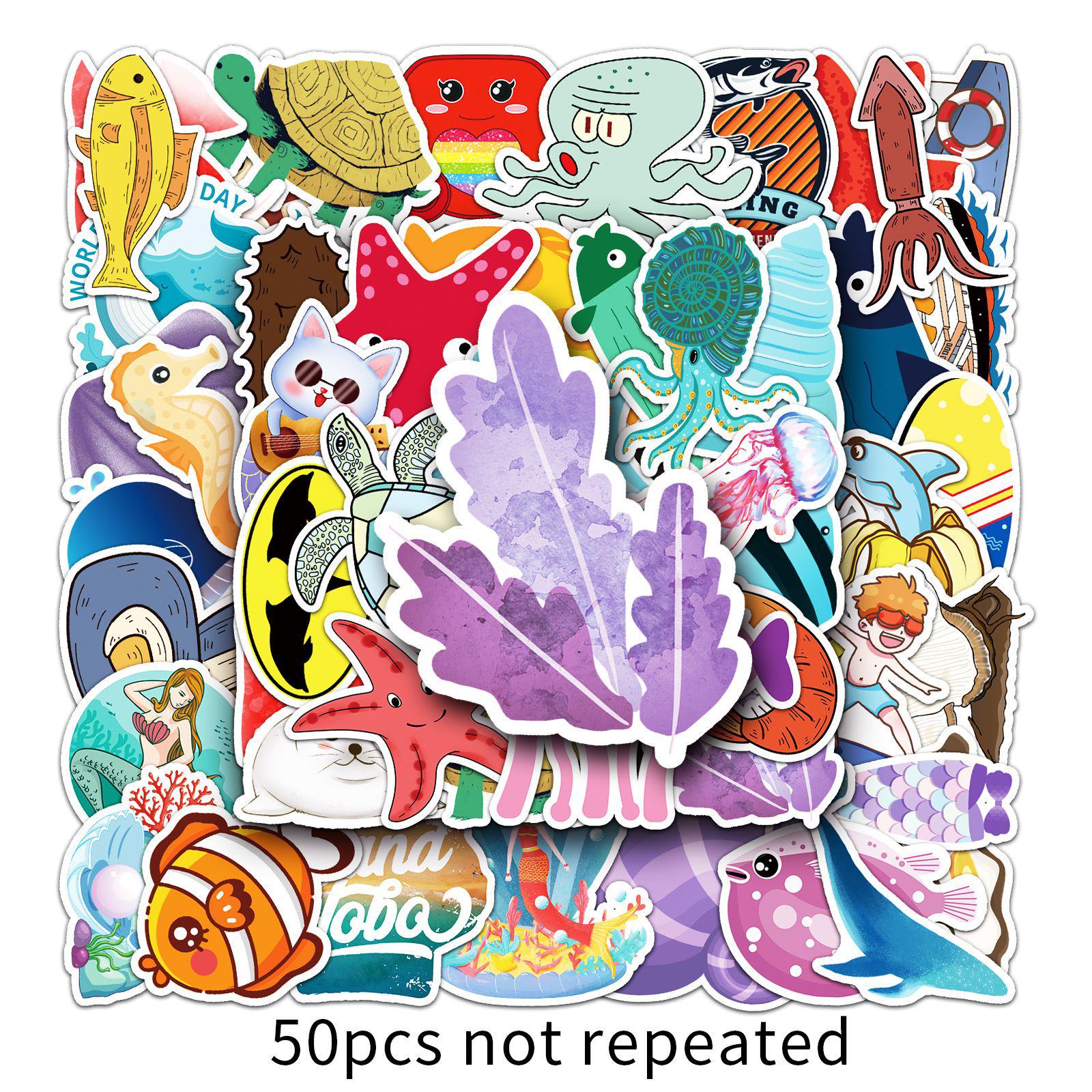 50 Ocean Creature Graffiti Stickers - Creative DIY Cartoon PVC for Water Bottles & Cars