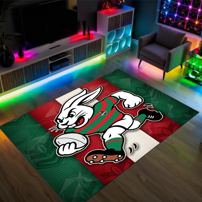 South Sydney Rabbitohs Design Crystal Velvet Carpet Cozy Non?Slip Printed Rug For Bedroom Living Room Entrance