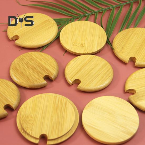 Tapa de bambú para taza con agujeros para cucharas, tapa de madera para recipientes, frascos y tazones, reutilizable, de grado alimenticio, hermética, accesorios para bebidas de fiesta.