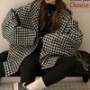 Dámska retro vlnená bunda s kohúťou stopou, top s kapucňou, voľný strih, trendy