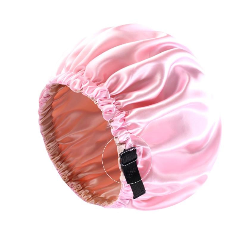 Satin Bonnet Nightcap Sleeping Silky Cap Double Layer Adjustable Buckle Sleep Hair Care Bonnet Women Round Shower Bathing Hat