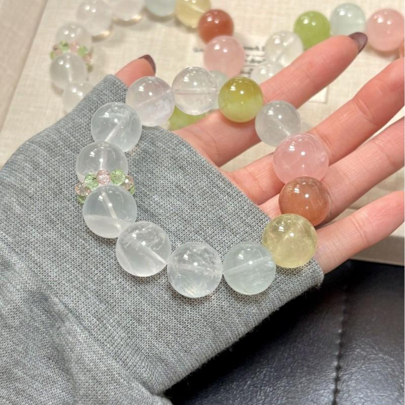 Natural White Phantom Quartz Beaded Bracelet With Jade Fluorite Rose Women Elegant Daily Wear