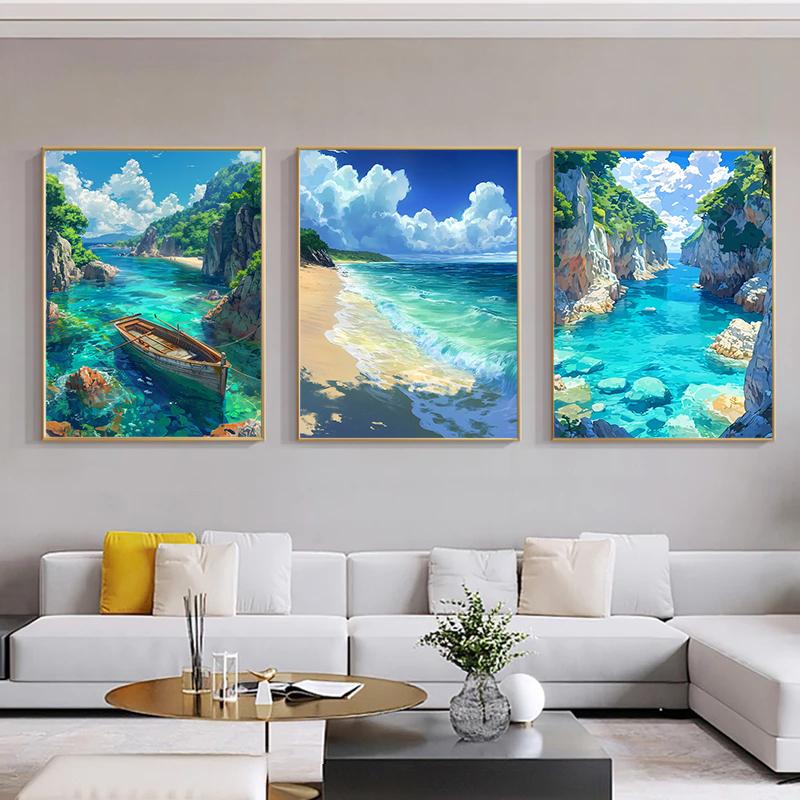 Beautiful Coast Natural Tourist Scenery Art Posters Canvas Prints Wall Paintings Living Room Bedroom Home Decoration Frameless