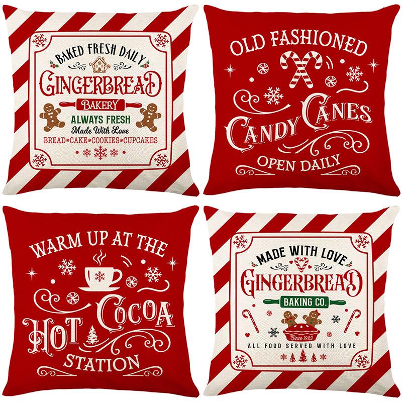Red Festive Christmas Pillow Cover Polyester Letter Print Sofa Cushion Cover Home Decoration Cushion Cover