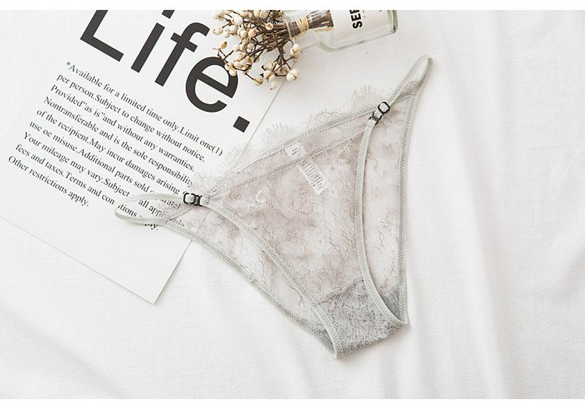 Eyelash Lace Adjustable Strap Transparent Lingerie Panties with Cotton Crotch