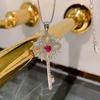 Copper-Plated Real Gold Necklace Simulation Ruby Necklace Emerald Key-Shaped Pendant Exquisite Diamond-Set Necklace Women