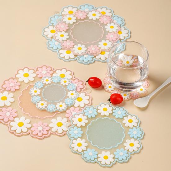 Floral Heat Insulation Mat, Waterproof Silicone Trivet for Table, Oil Resistant Round Pot Holder, Non Slip Coaster for Hot Dishes