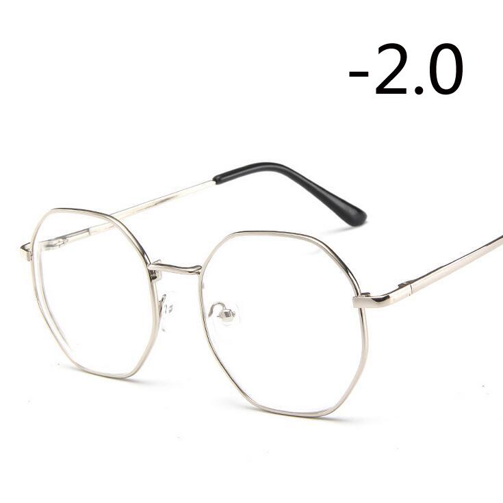 Polygonal Women Men Myopia Glasses With Degree Retro Metal Student Shortsighted Prescription Eyeglasses 0 -0.5 -0.75 To -4.0