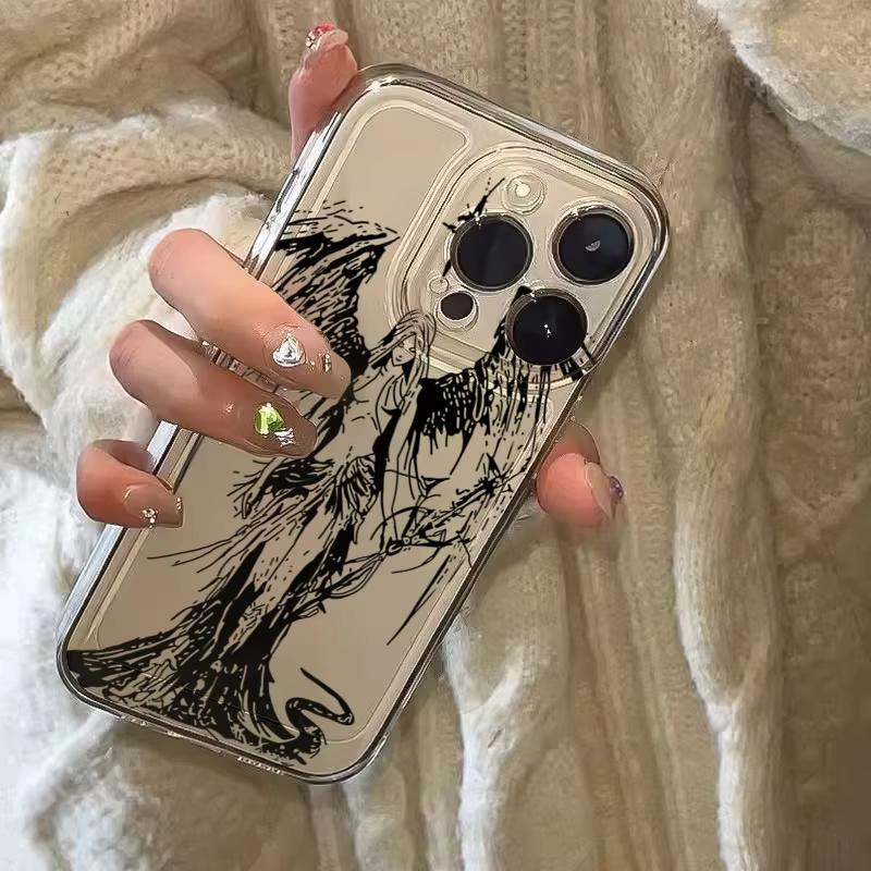 INS Style Space Angel Girl Transparent Phone Case For iPhone 16E 16 15 14 13 Pro Max 11 12 Mini XS XR X 7 8 Plus SE 2 Cover