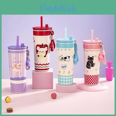Petal Straw Cup Portable Insulated Travel Mug With Handle For Office And Outdoor Use