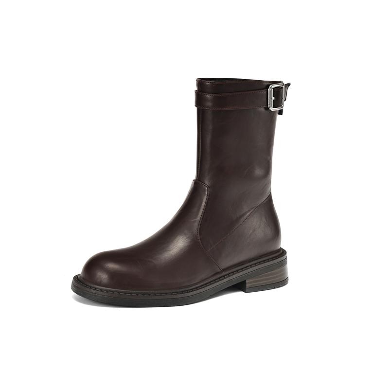 Belt Buckle Punk Booties Women's New Fashion Back Zippers Ankle Boots Chunky Mid Heels Casual Female Platform Shoes Plus Size 42