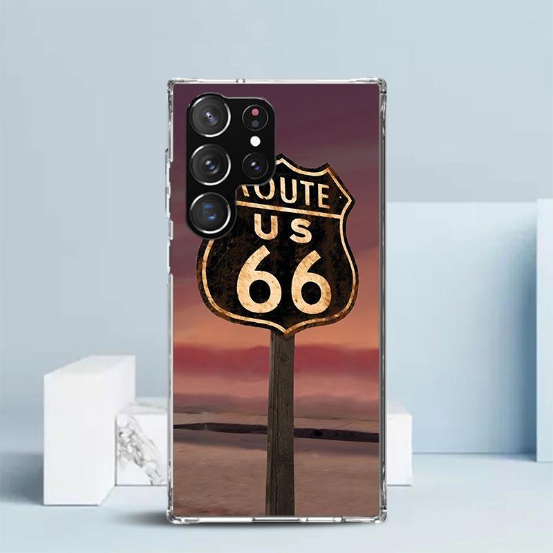 

America Route 66 Soft Cover for Samsung Galaxy S25 Edge S26 S24 S23 Ultra Phone Case S22 S21 Plus S20 FE Print Pattern Shell Gal Samsung S26