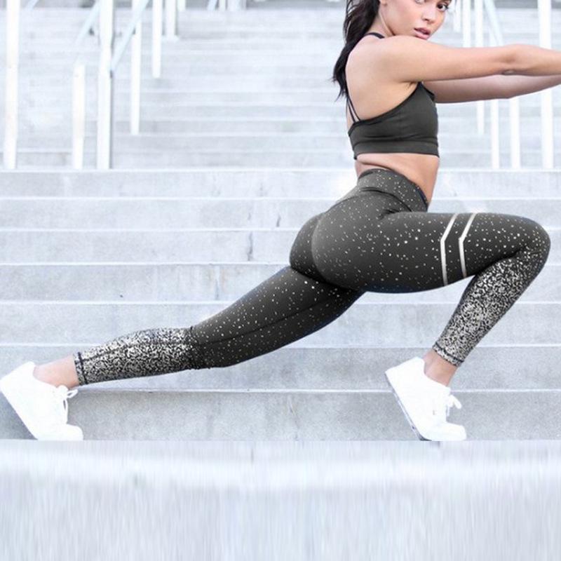 

Жіночі легінси SCIONE Легінси з металевою фольгою, легінси з принтом для вправ, фітнес, жіночі штани Push Up у стилі печворк M чорний