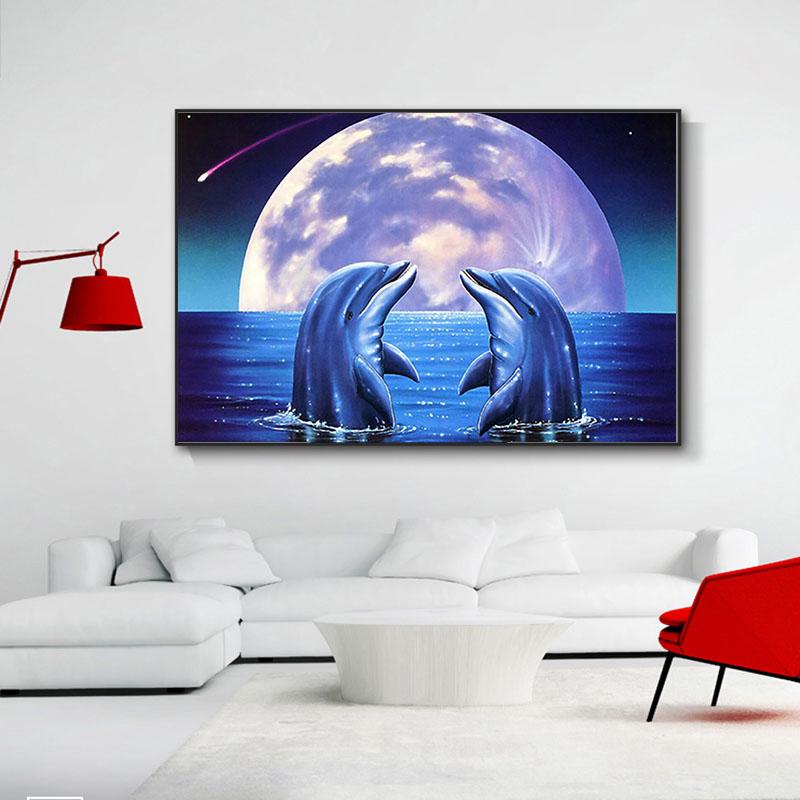 5D Diamond Painting Dolphin Full Round Diamond Embroidery Animals Pictures Of Rhinestones Mosaic Cross Stitch Home Decor