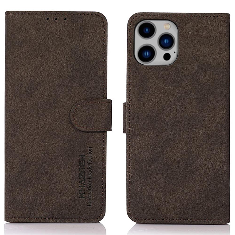 

KHAZNEH For iPhone 16 Pro Max Max Case Texture Leather Magnetic Clasp Shockproof Cover Brown