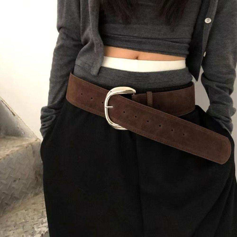 Luxury Design Suede Leather Wide Belt Maillard Styles Trouser Dress Belts  Gifts