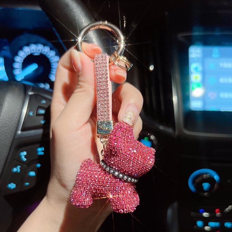 New Diamond Bulldog Puppy Keychain: Cute & Exquisite Charm for Keys or Bags