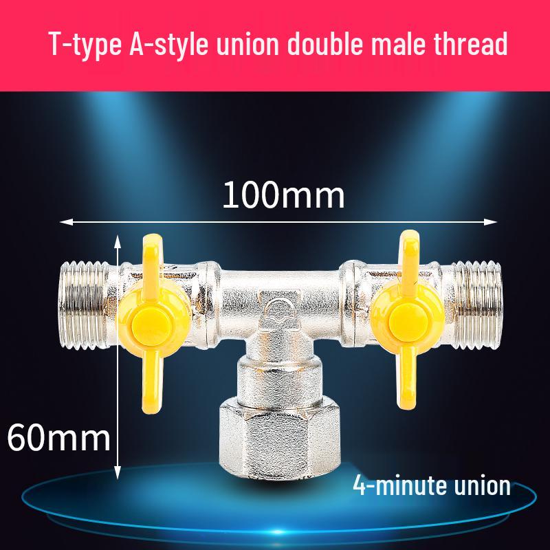 Vollkupfer 4-Punkt Gas- und Wasser-Union T-Kugelventil