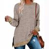 European American Women's Color Block Split Long Sleeve Crew Neck Loose Casual Pullover T-shirt Top