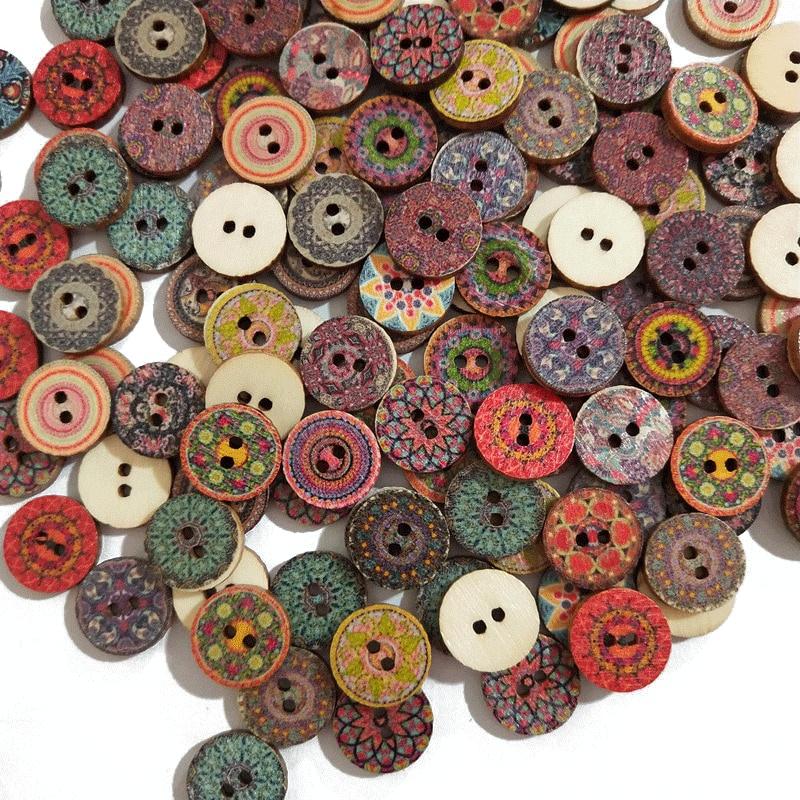 15-25mm 50pcs Retro Wooden Buttons 2 Holes for Handwork Sewing Scrapbook Clothing Button DIY Crafts Accessories Gift Card Decor.