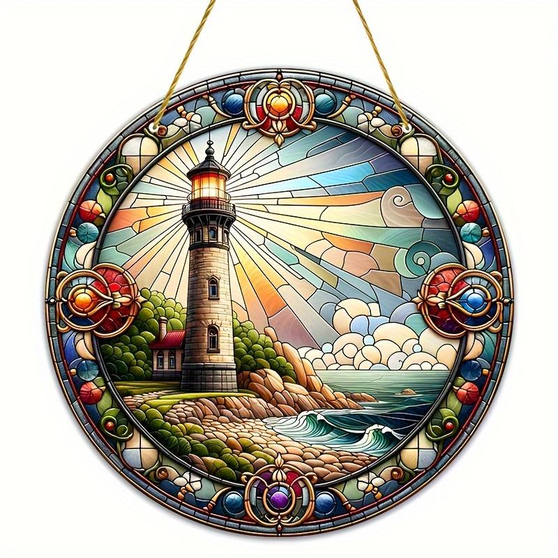 Christmas Vintage Truck Lighthouse Suncatcher Window Decor Wreath Sign Scene, Novelty Home Decor, Perfect Durable for Bedroom