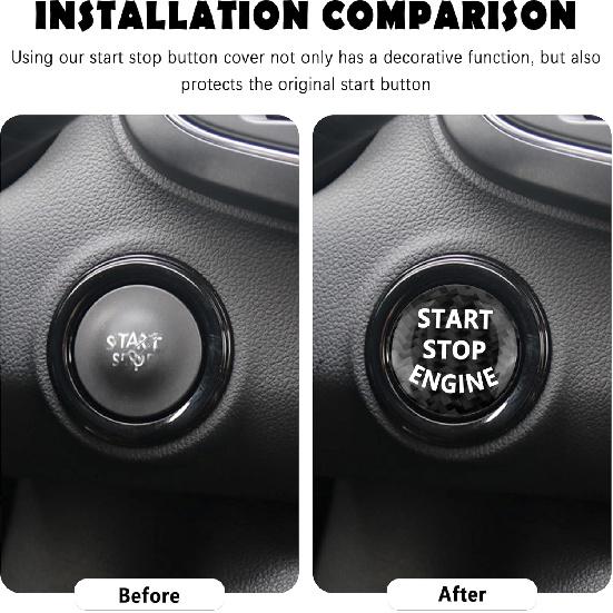 Carbon Fiber Push Start Button, 25-26mm Universal Engine Start Button Cover, Car Interior Decoration for Most Cars SUVs (Carbon Black)