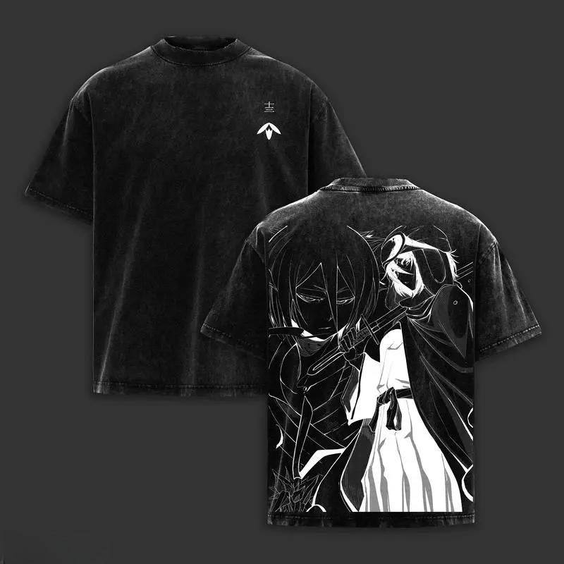 BLEACH Kuchiki Rukia Anime Printed Tee Men Women Washed Cotton T-shirts Manga Vintage T Shirt Harajuku Male Short Sleeve Tshirt