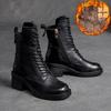 Fashion 2025 Handmade Retro High Heel Boots Women Autumn Winter Full Cow Leather Round Toe Zipper Trend Warm Mid-Calf Boots Female