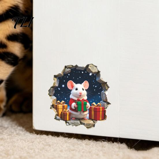 Peel And Stick Vinyl Decals Mouse Hole Wall Sticker, Christmas Decal, Self Adhesive Holiday Home Atmosphere Decorations Cute Mice Sticker