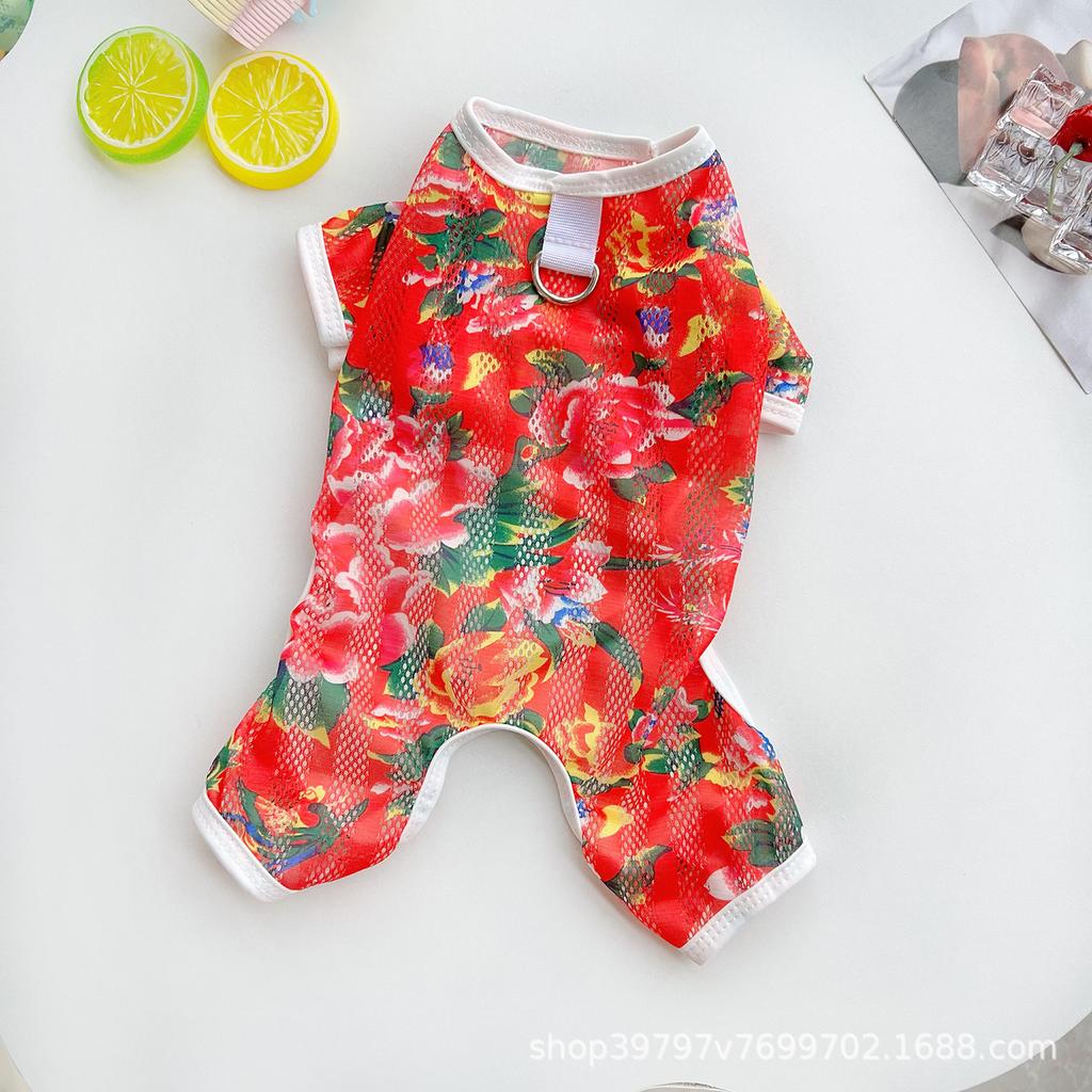 Pet dog clothes spring and summer thin mesh four-legged cat clothes breathable anti-hair loss go out medium and large