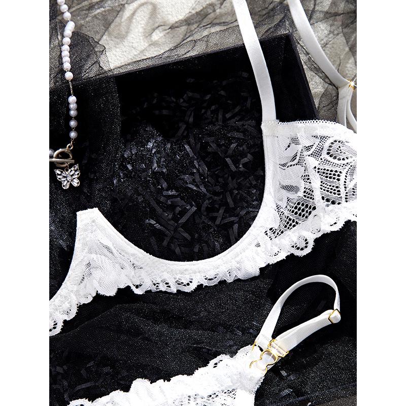 White Lace Three-Point Open Crotch & Bust Lingerie Set with Cutout Thong