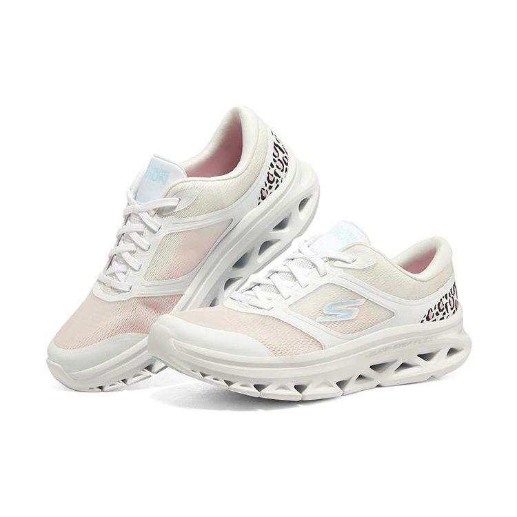 Skechers Glide Step Bequemer Sportstoff Niedrig geschnitten Lässige Laufschuhe Damen Sneaker Weiß Blau Rosa 128894-WBL