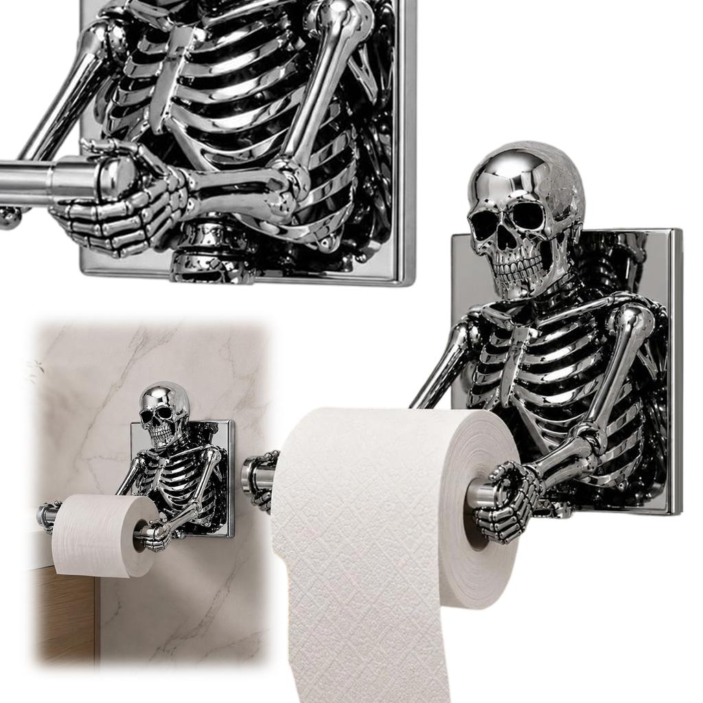 Halloween Skull Wall Mount Tissue Roll Holder 3D Embossed Gothic Bathroom Decoration Resin