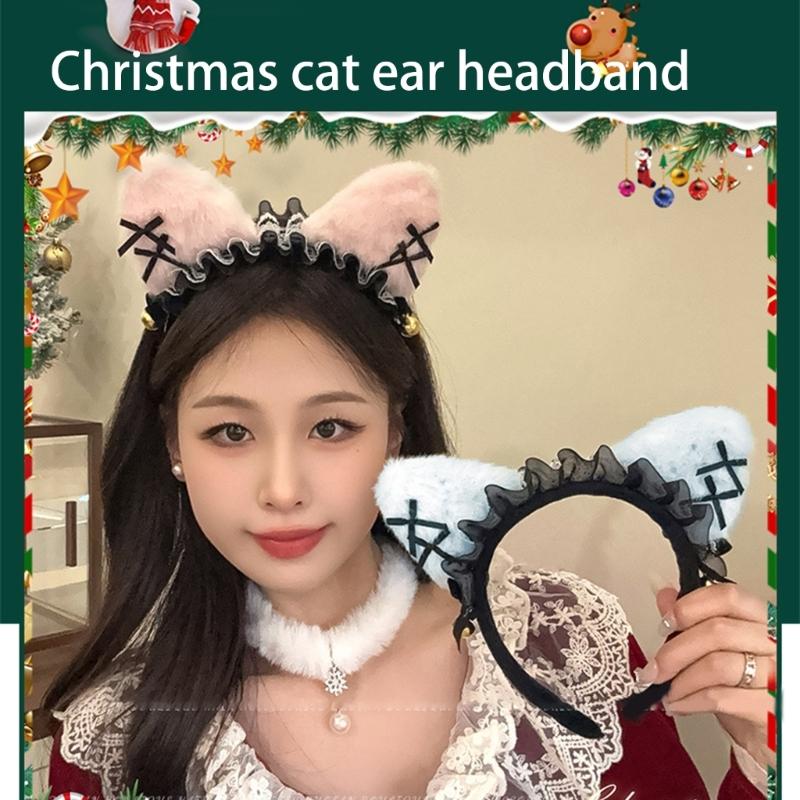 Anime Cats Ear Headband for Christmas Party Masquerades Maid Hairhoop Formal Event Hairdband Roleplay Costume Accessories