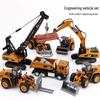 Car Cube Alloy Construction Vehicle Set: Loader, Excavator, Crane, Mixer Truck, and Road Roller Toy