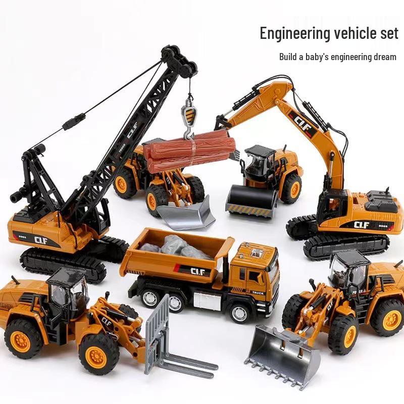 Car Cube Alloy Construction Vehicle Set: Loader, Excavator, Crane, Mixer Truck, and Road Roller Toy