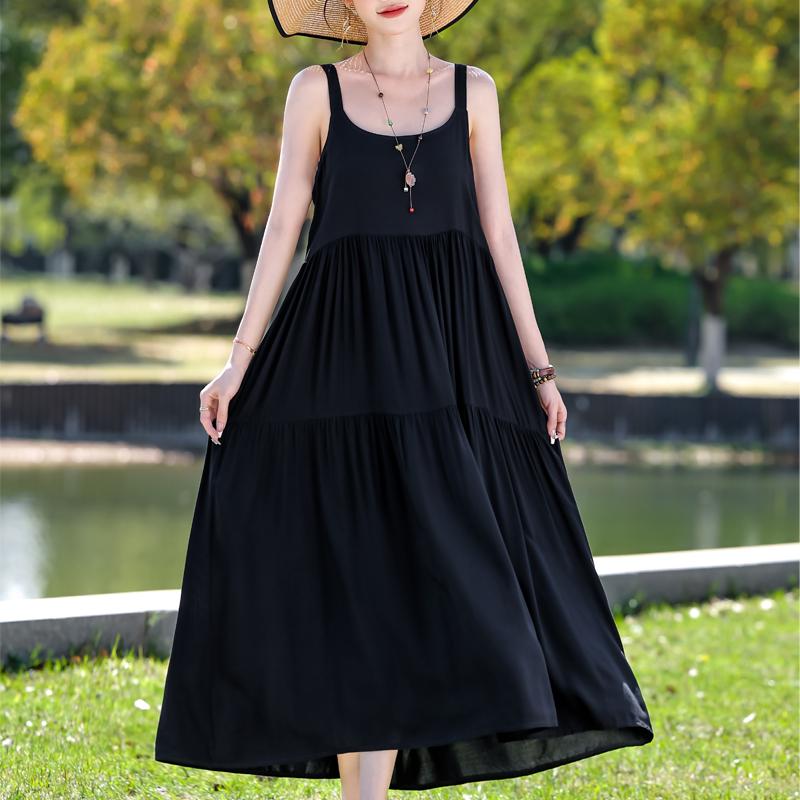 Elegant Sling Dress for Women Plus Size Casual Summer Long Dress Vintage Middle-aged Women's Clothing