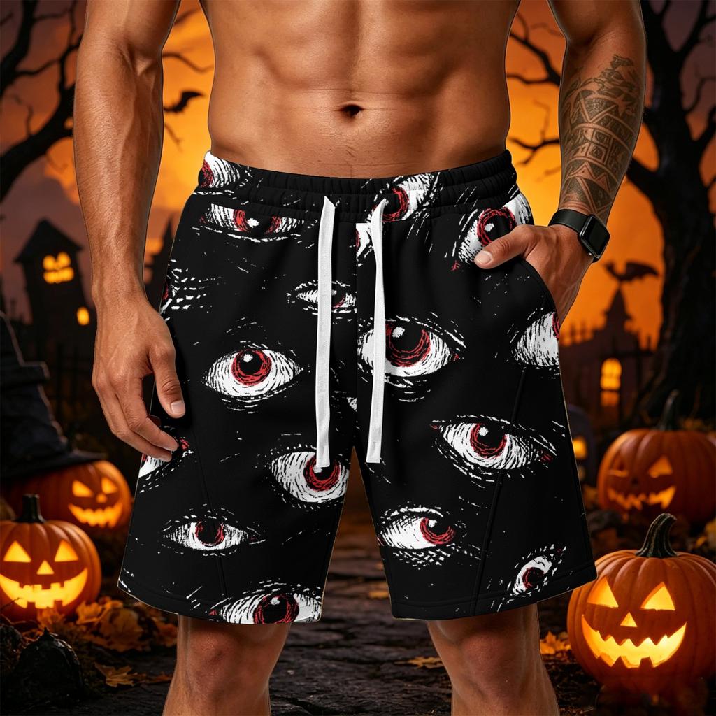 Men's Halloween Loose Fit Shorts with Pockets Drawstring Waistband Athletic Printed Shorts for Casual Sportswear
