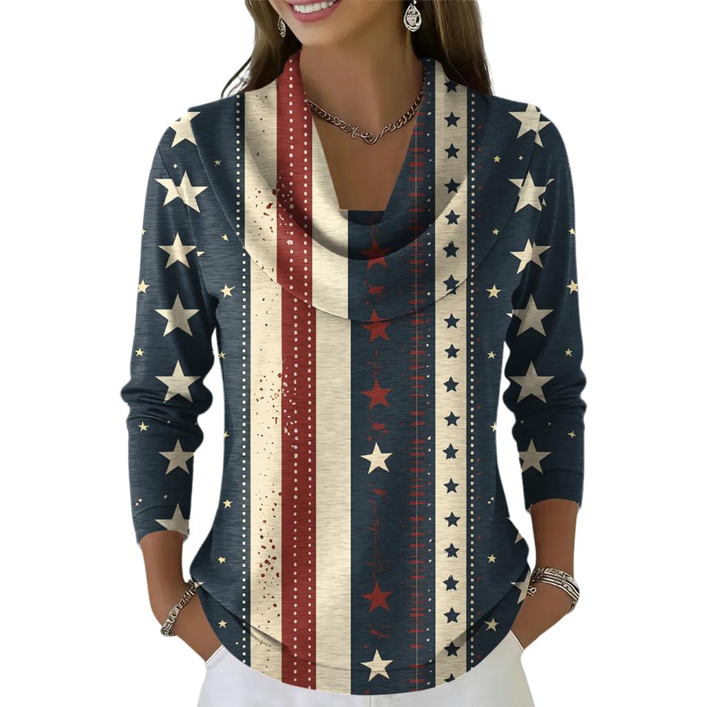 Dámský ležérní a módní svetr s dlouhým rukávem a potiskem, kulatým výstřihem