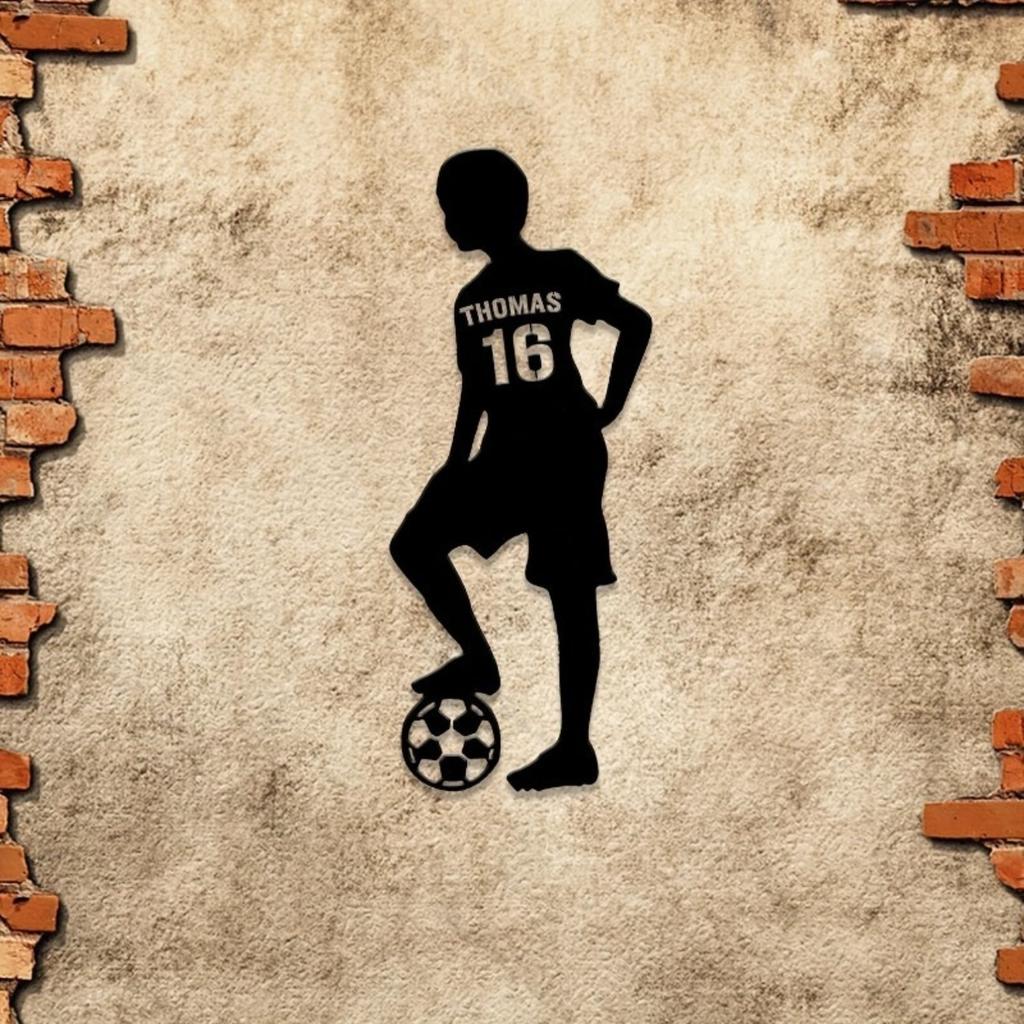 Soccer Player Metal Wall Art Sign Personalized Name Number Outdoor Sports Decor