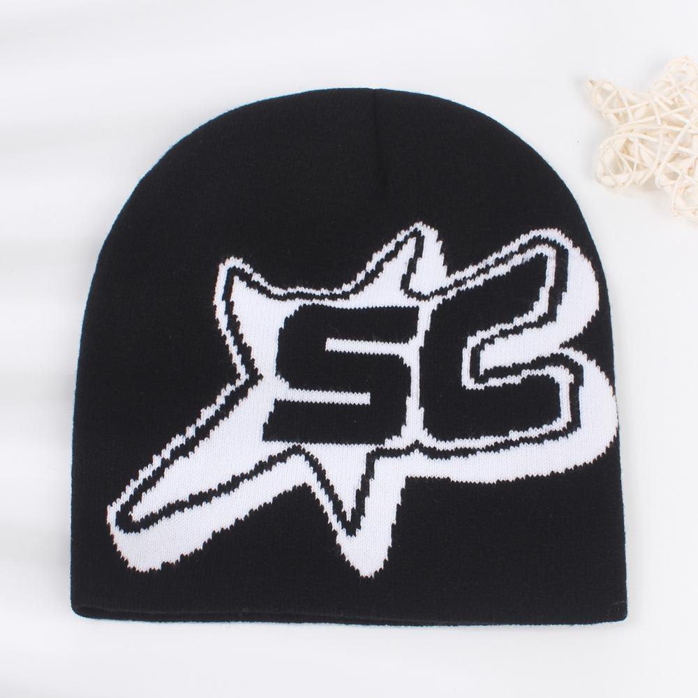 Hat Hip Hop Style Letters Unisex Warm No Brim Solid Color Knit Hatsbeanie