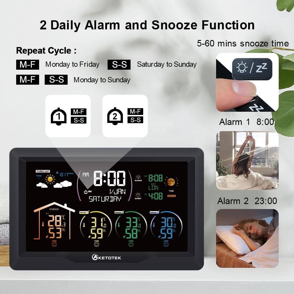 Weather Station Wireless Digital Indoor Outdoor Forecast Hygrometer Humidity Temperature Meter With 3 Sensors