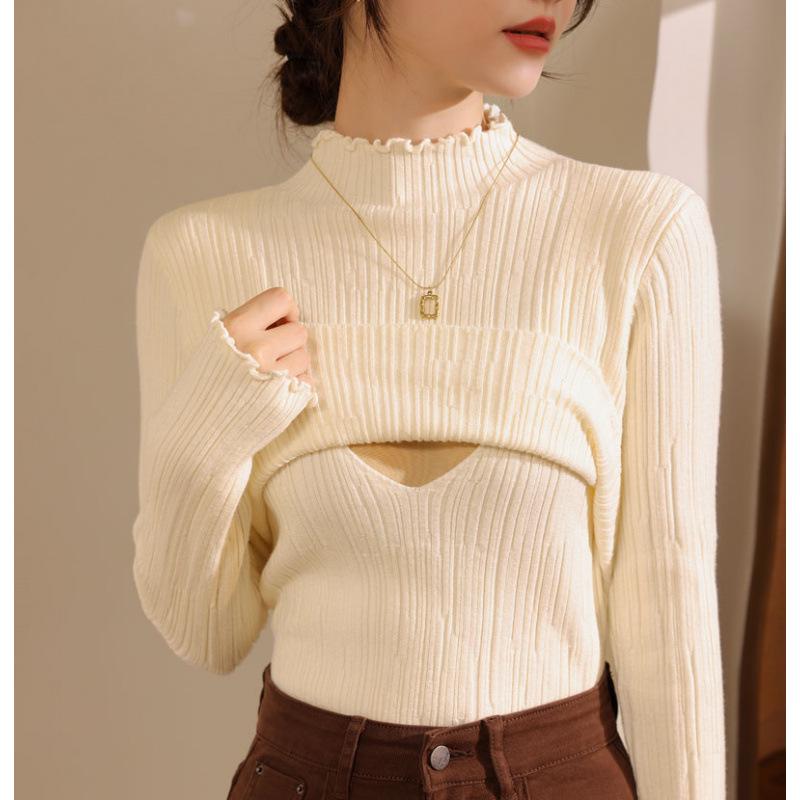 2024 Autumn/Winter Maternity Ruffle Neck Nursing Sweater - Stylish, Warm, Versatile Postpartum Wear