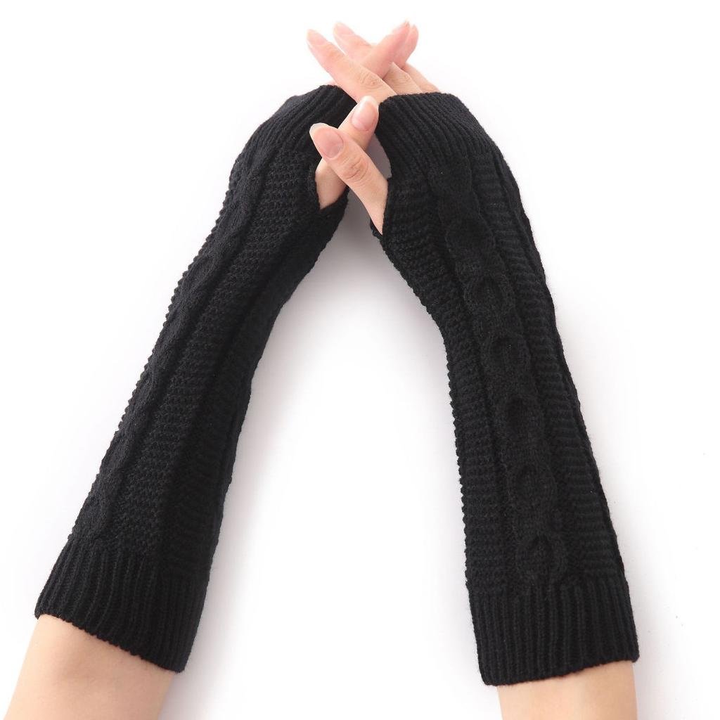 Coarse Linen Patterned Fingerless Gloves for Men and Women In Autumn and Winter Half Fingered Woolen Wrist Guard Sleeves  Knitted Warm Arm Covers
