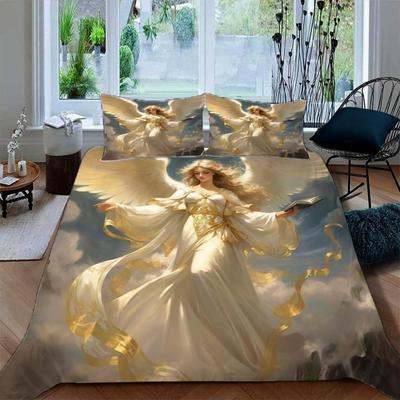 Göttliches Goldenes Engel-Motiv Bettwäsche, Mikrofaser Bettwäsche-Sets, Kinderbettwäsche für Teenager 3D Tierdruck Bettbezug