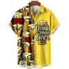 Hawaiianische Strand-Harajuku-Hemden für Herren 3D-Druck Bier Kurzarm-T-Shirts Sommerurlaubsstil Einreihige Oberteile Revers