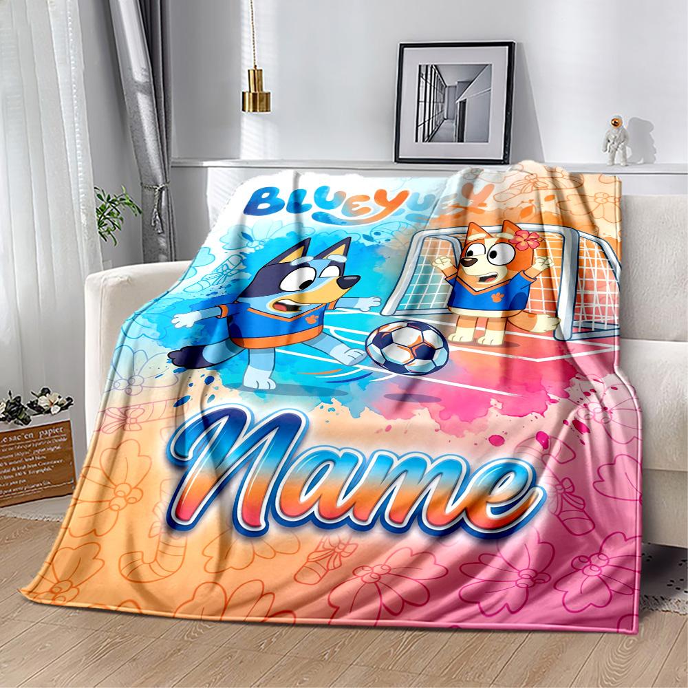 Bluey Scores Again! Customize Text Blanket Multi-purpose Personalized Blanket Ultra-Soft Great for Office Picnics Seaside Sofa Four Seasons Universal